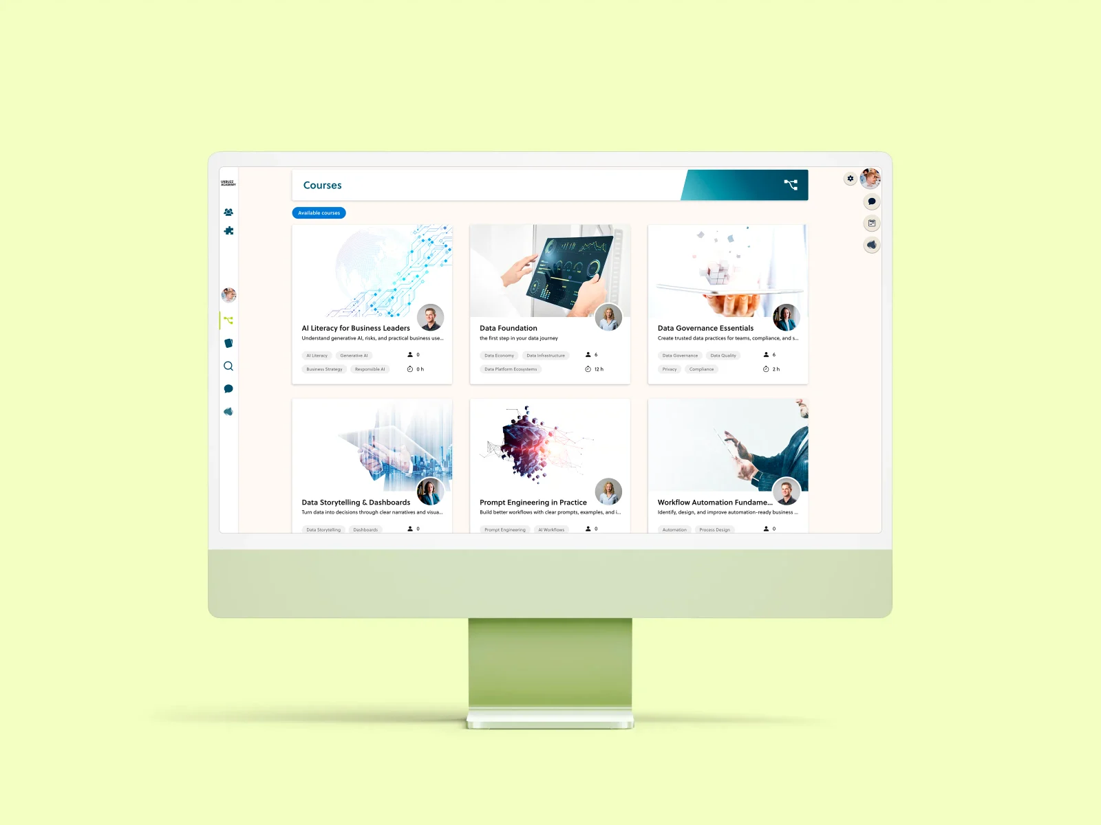 Branded data course portal example in a lime theme